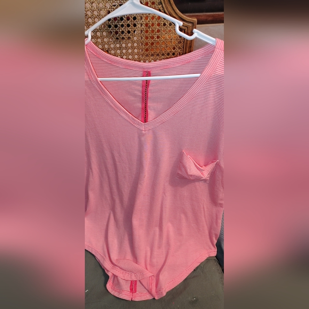 Pink Striped V-Neck Top